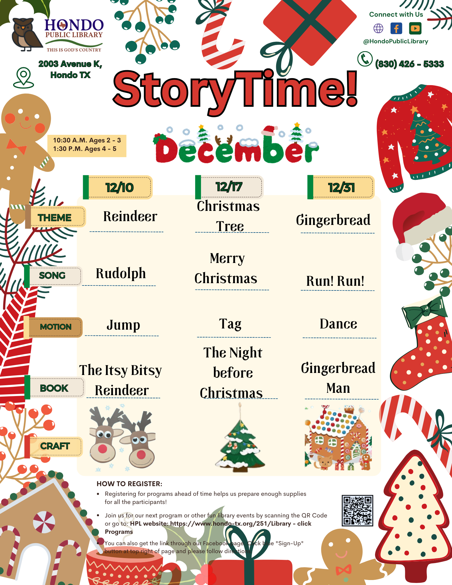 December 2025 Storytime schedule flyer